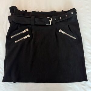 Zara belted mini skirt medium black zipper detail
